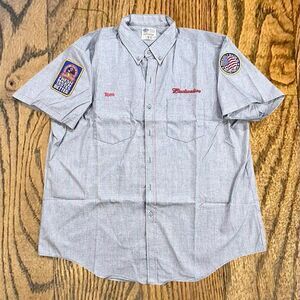 Vintage 80’s Budweiser Embroidered Employee Button Up Work Shirt with Patches